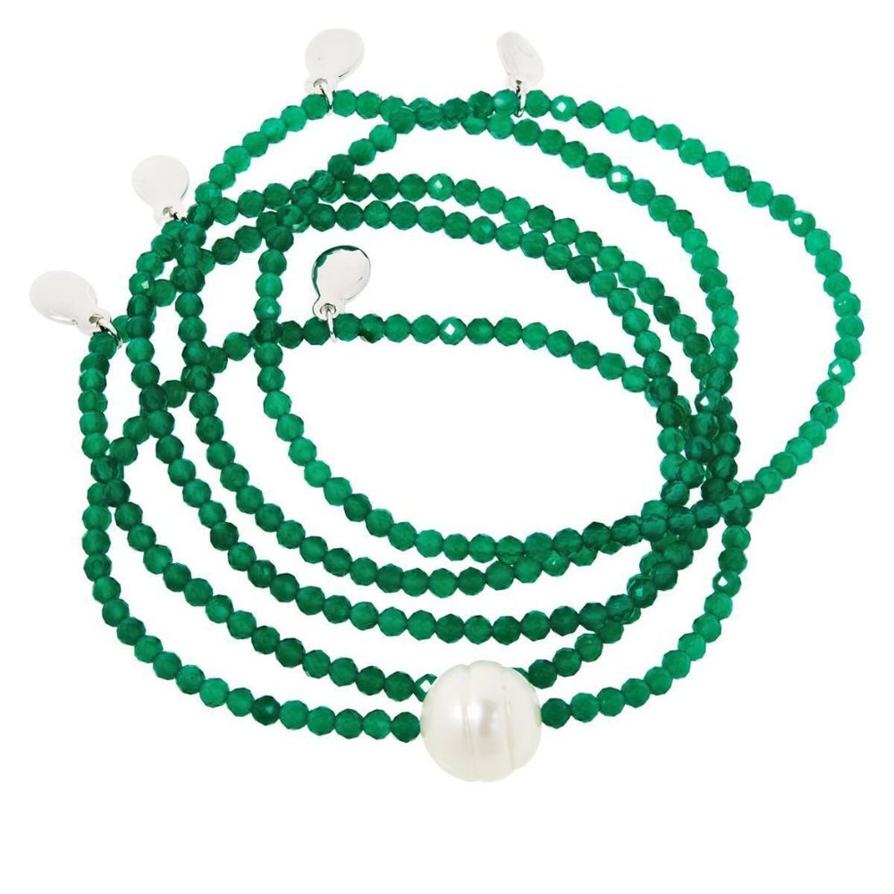 Colleen Lopez Cultured Freshwater Pearl & Green Agate Beaded Stretch Bracelet